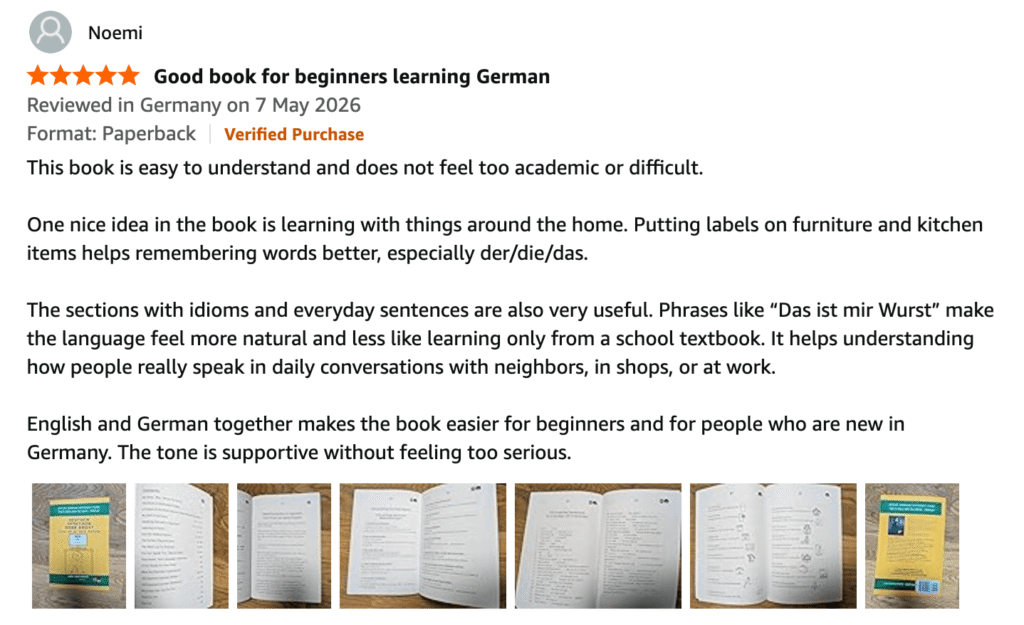 Amazon review for Deutsch Sprechen ohne Angst Book by Anita Grabowski from reader Noemi